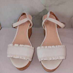 NWOT ~ Kate Spade NY Thomas Ruffle White Leather Wedge Sandal Women's Size 8M